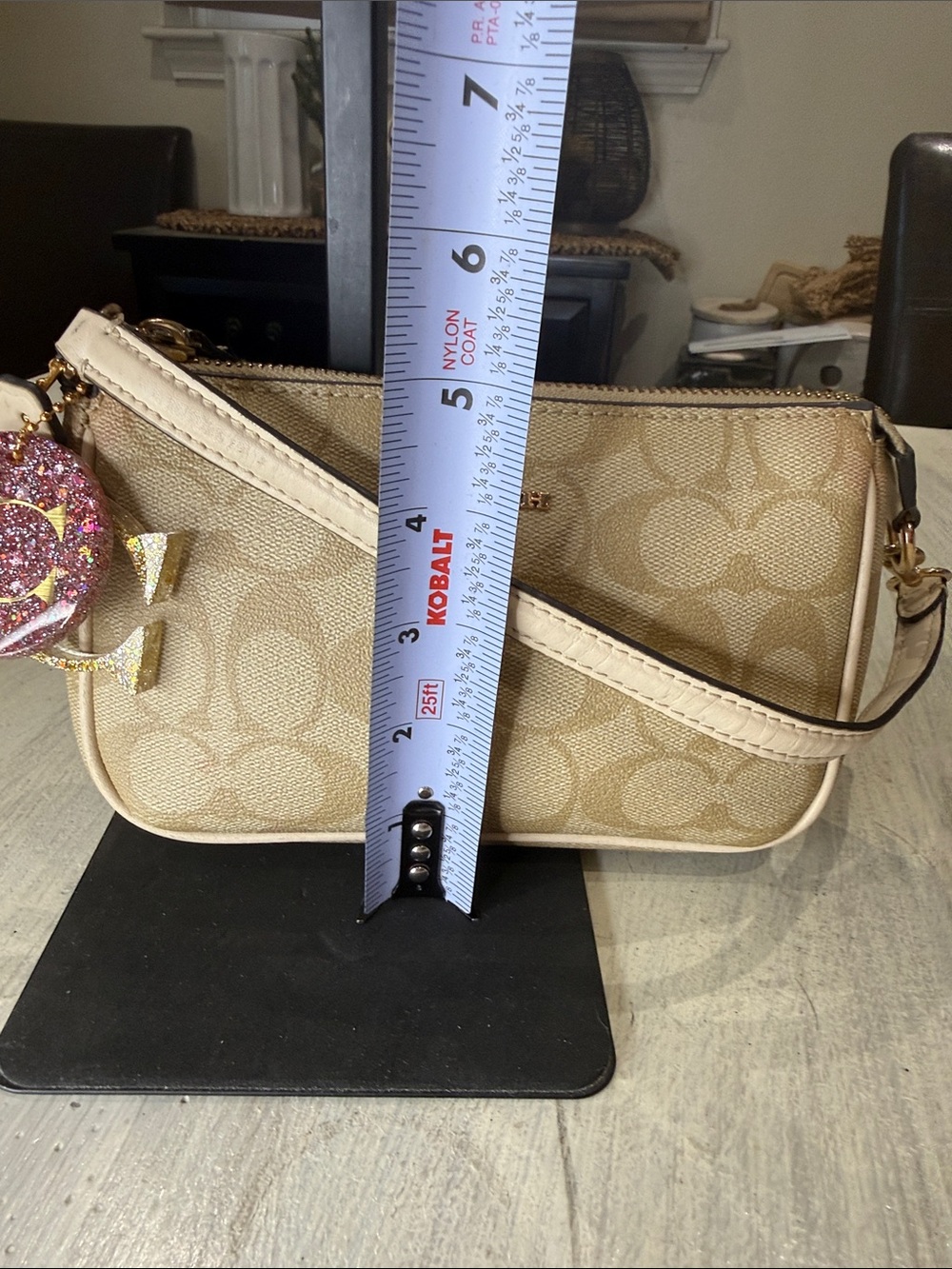 Coach Beige Signature Mini Shoulder Bag with Gold Hardware - Picture 12 of 13